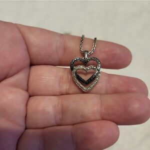 Sterling silver 2 overlapping diamond heart pendant with necklace